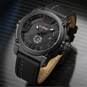 WatchFEVA: Men's luxury sport quartz-watch, leather strap, waterproof.