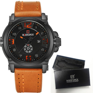 WatchFEVA: Men's luxury sport quartz-watch, leather strap, waterproof.