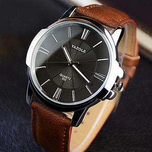 WatchFEVA: Mens luxury blue glass watch. Waterproof leather roman men's watch.