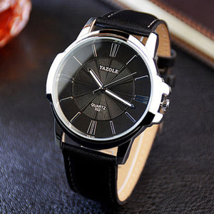 WatchFEVA: Mens luxury blue glass watch. Waterproof leather roman men's watch.