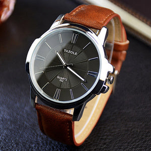 WatchFEVA: Mens luxury blue glass watch. Waterproof leather roman men's watch.