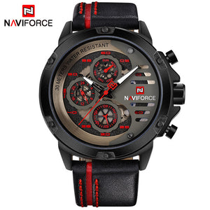 WatchFEVA: Mens luxury waterproof 24 hour date quartz watch. Leather sport wrist watch.