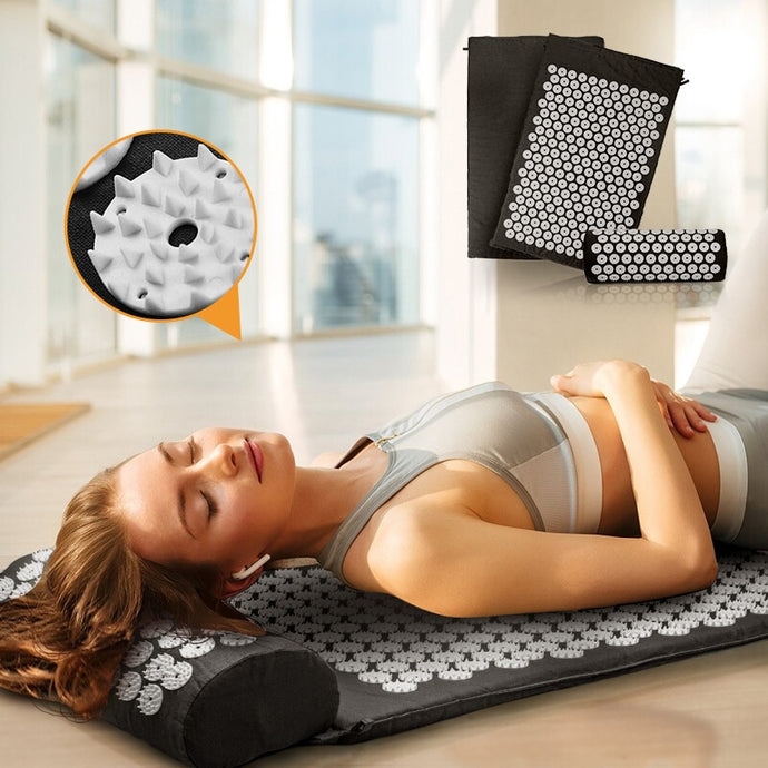 Yoga Mat, Spike Acupressure Mat, Pillow Set, Relieve Stress, Tension, Pain, Acupuncture Cushion Mat w/ Carry Bag